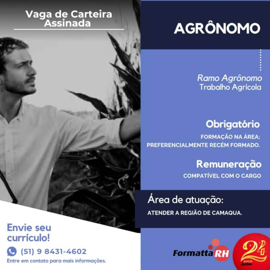 NOVAS VAGAS DE CARTEIRA ASSINADA EM CAMAQUÃ/RS NA FORMATTA RH!