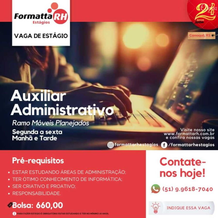 NOVAS VAGAS DE ESTÁGIO PARA ESTUDANTES DE ADMINISTRAÇÃO EM CAMAQUÃ/RS