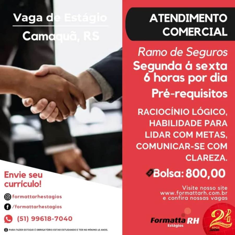 FORMATTA RH BUSCA ESTUDANTES PARA ATUAR EM RAMO DE SEGUROS EM CAMAQUÃ, RS