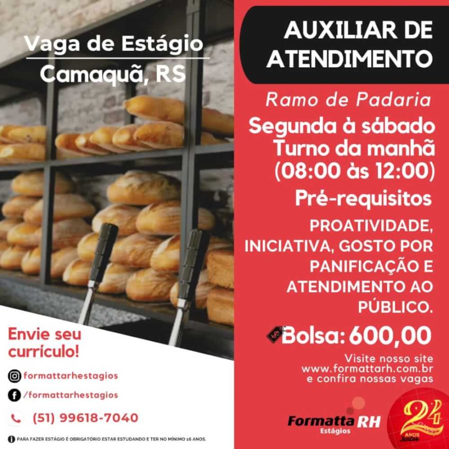 FORMATTA RH OFERTA NOVAS VAGAS DE ESTÁGIO EM CAMAQUÃ