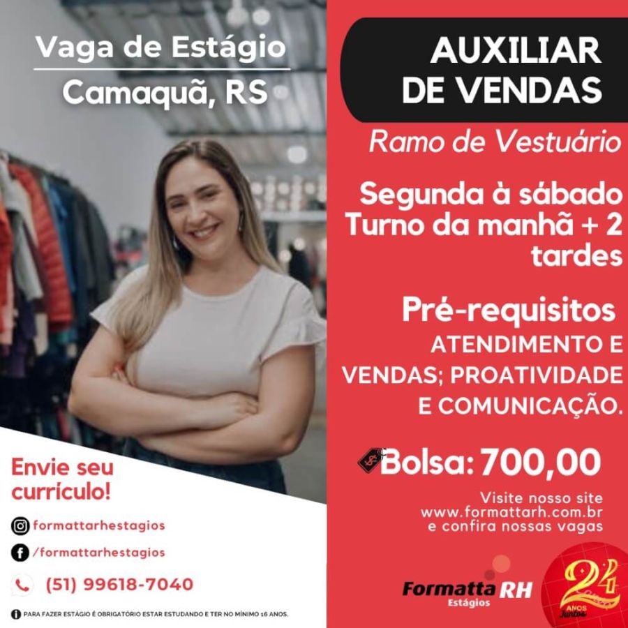FORMATTA RH OFERTA NOVAS VAGAS DE ESTÁGIO EM CAMAQUÃ