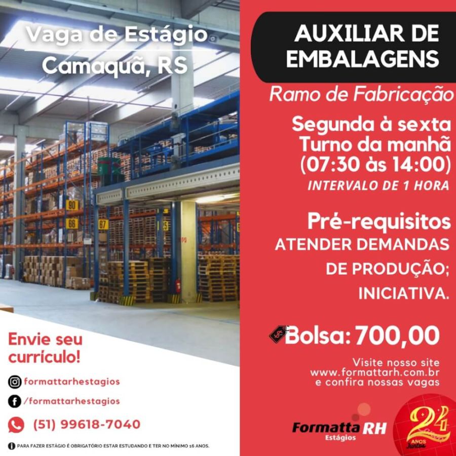 FORMATTA RH OFERTA NOVAS VAGAS DE ESTÁGIO EM CAMAQUÃ