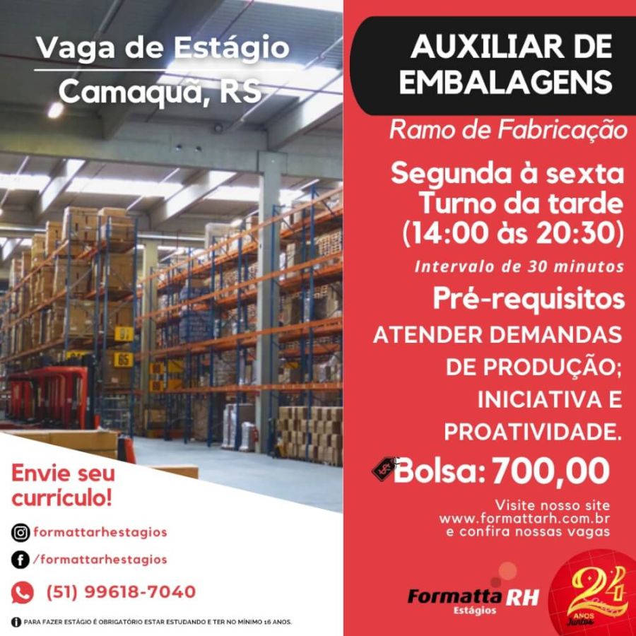 FORMATTA RH OFERTA NOVAS VAGAS DE ESTÁGIO EM CAMAQUÃ
