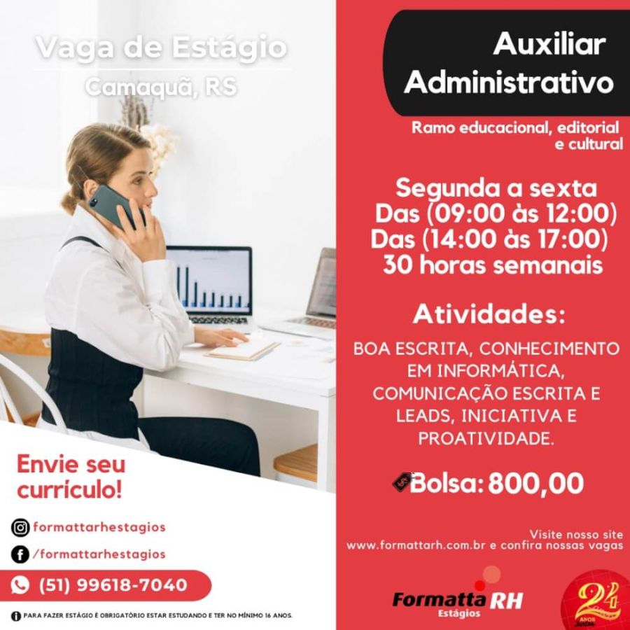 FORMATTA RH OFERTA NOVAS VAGAS DE ESTÁGIO EM CAMAQUÃ