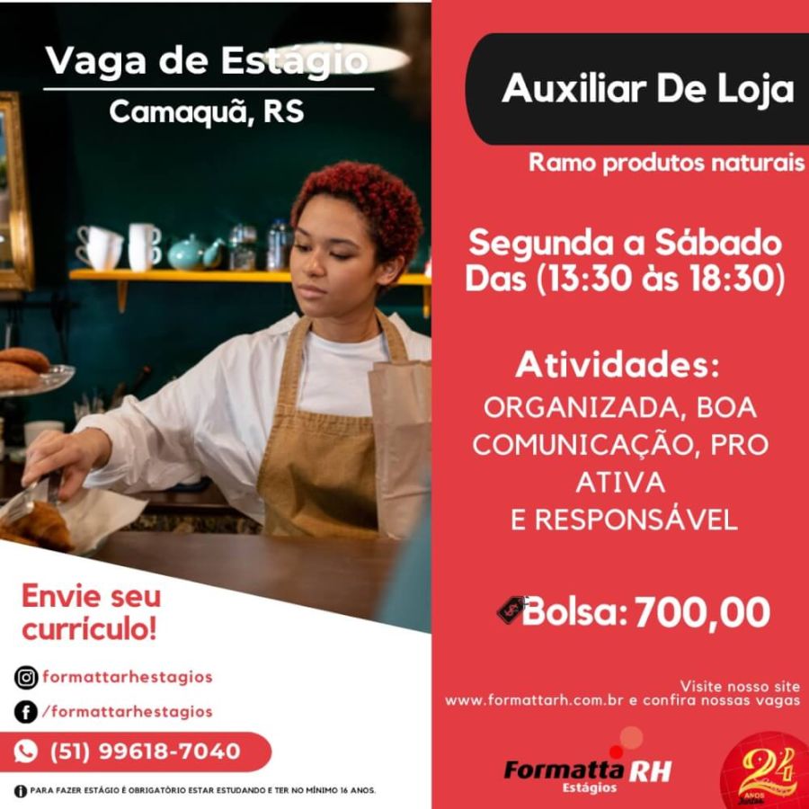 FORMATTA RH OFERTA NOVAS VAGAS DE ESTÁGIO EM CAMAQUÃ