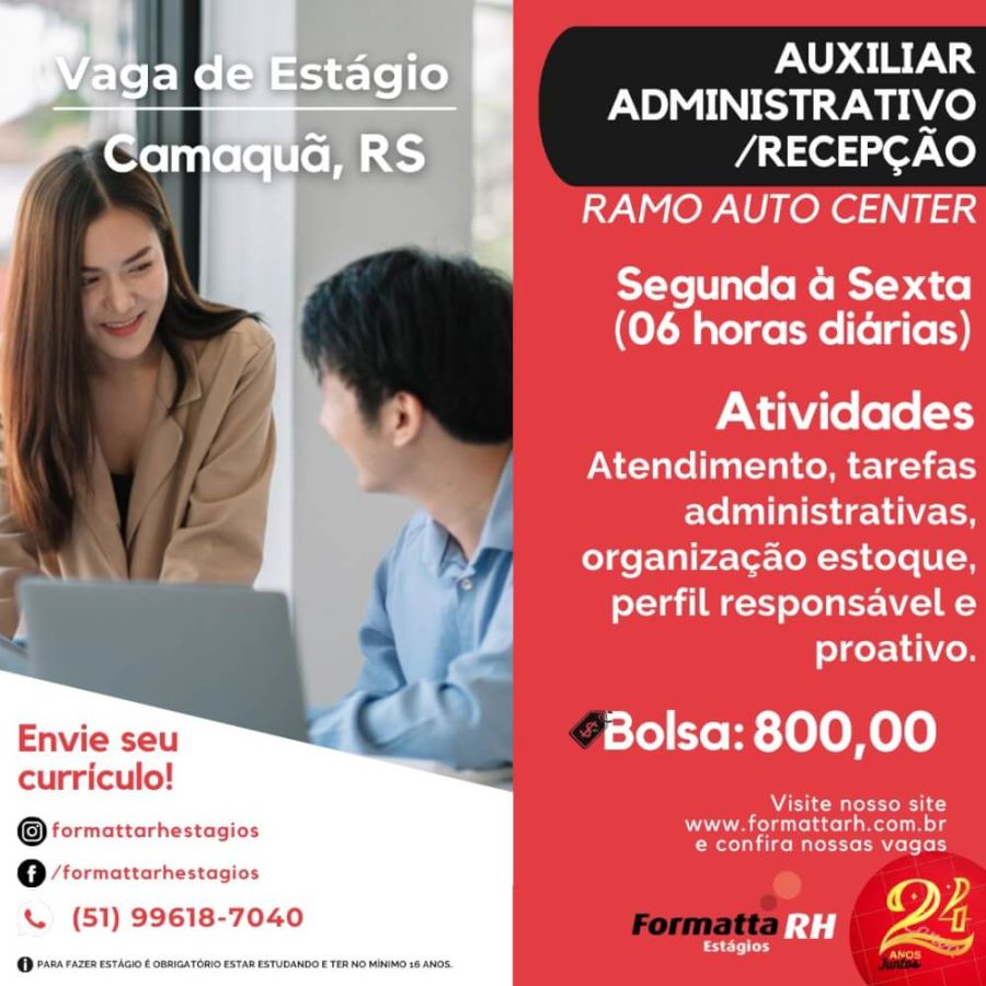 FORMATTA RH OFERTA NOVAS VAGAS DE ESTÁGIO EM CAMAQUÃ
