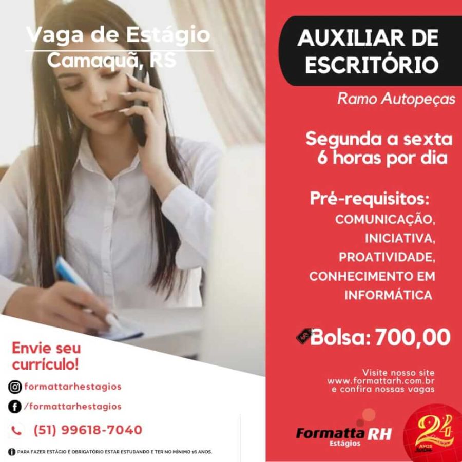 FORMATTA RH OFERTA NOVAS VAGAS DE ESTÁGIO EM CAMAQUÃ