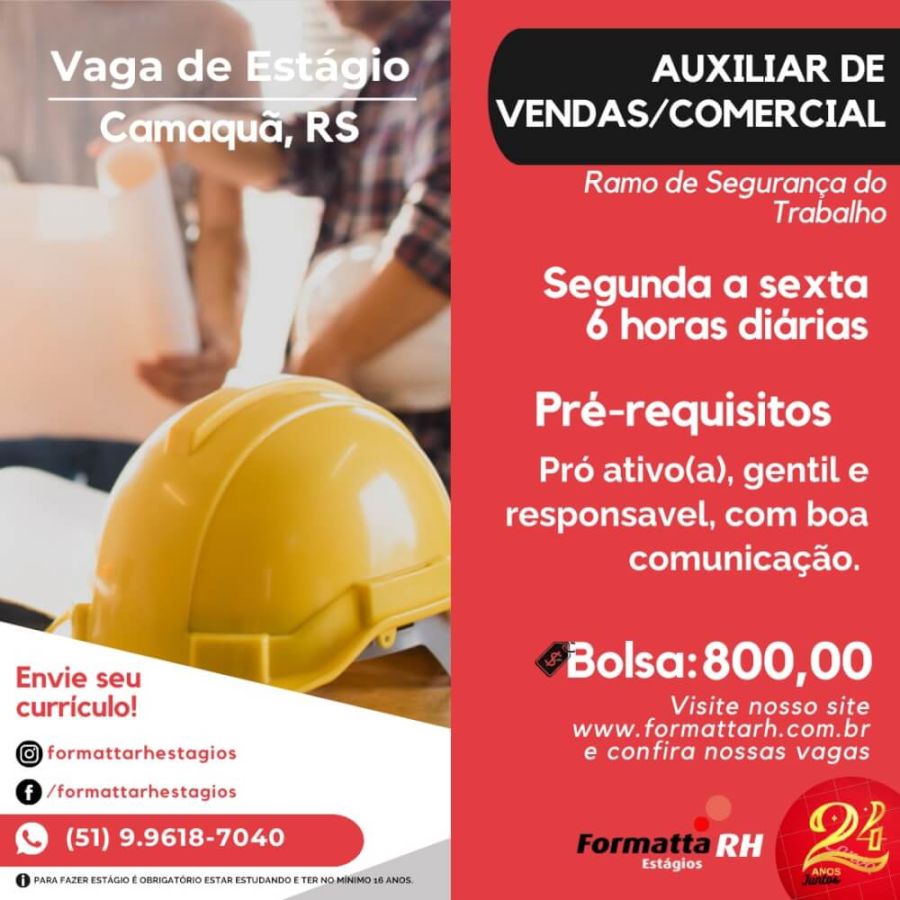 FORMATTA RH OFERTA NOVAS VAGAS DE ESTÁGIO EM CAMAQUÃ