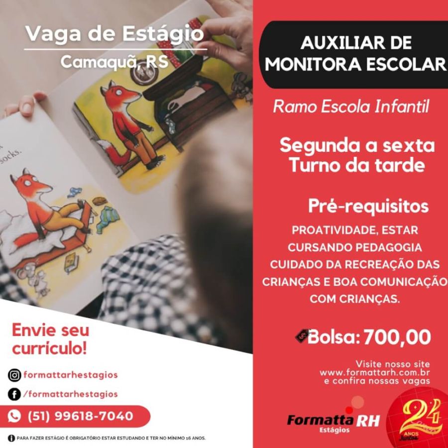 FORMATTA RH OFERTA NOVAS VAGAS DE ESTÁGIO EM CAMAQUÃ