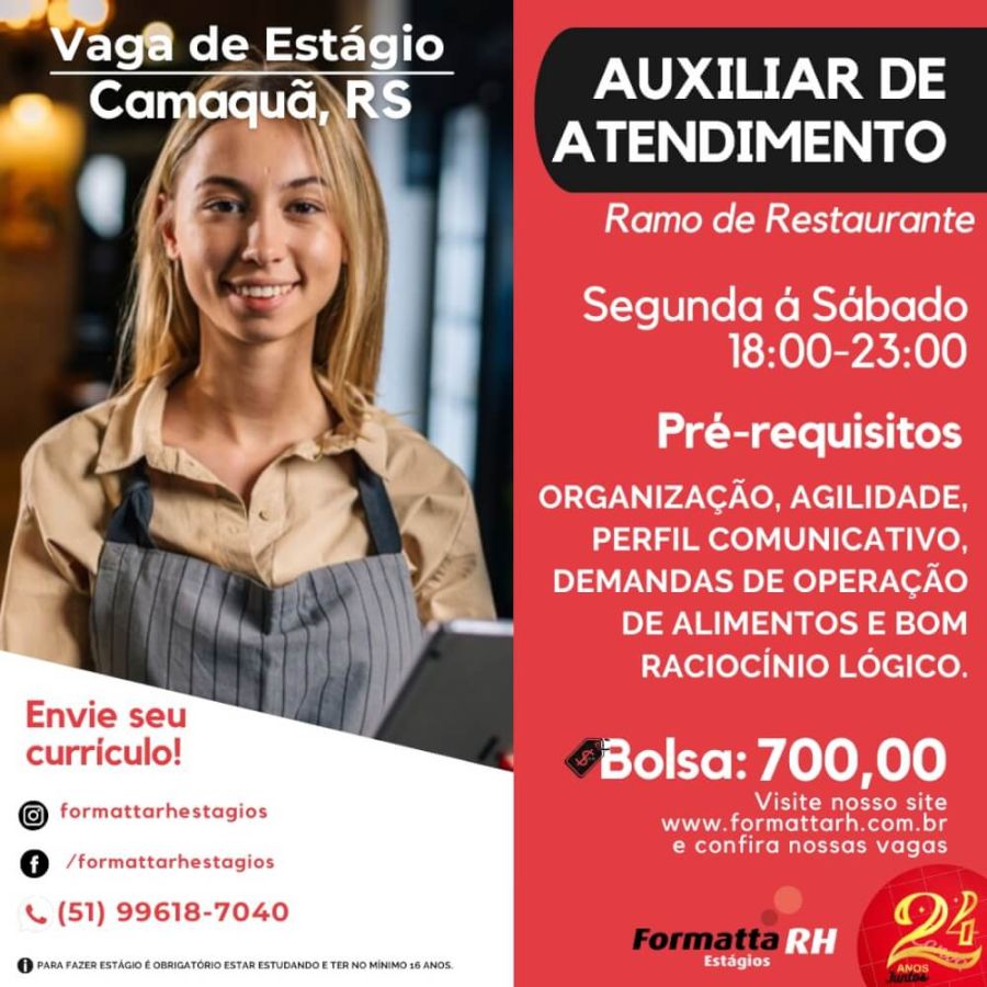 FORMATTA RH OFERTA NOVAS VAGAS DE ESTÁGIO EM CAMAQUÃ