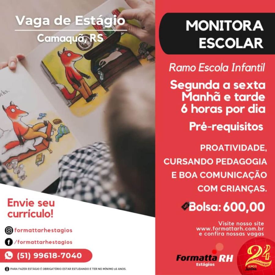 FORMATTA RH OFERTA NOVAS VAGAS DE ESTÁGIO EM CAMAQUÃ