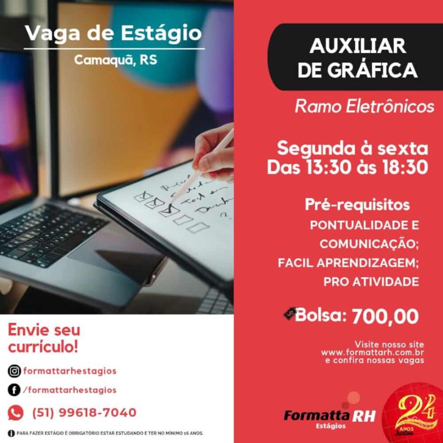 FORMATTA RH OFERTA NOVAS VAGAS DE ESTÁGIO EM CAMAQUÃ