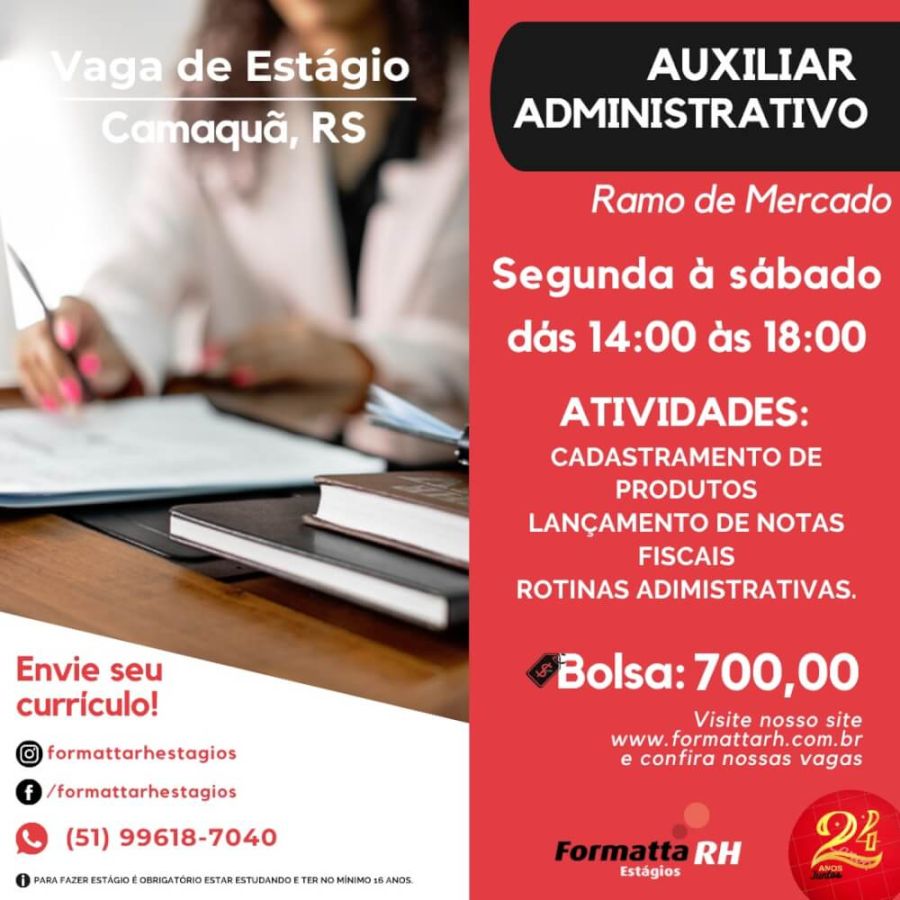 FORMATTA RH OFERTA NOVAS VAGAS DE ESTÁGIO EM CAMAQUÃ