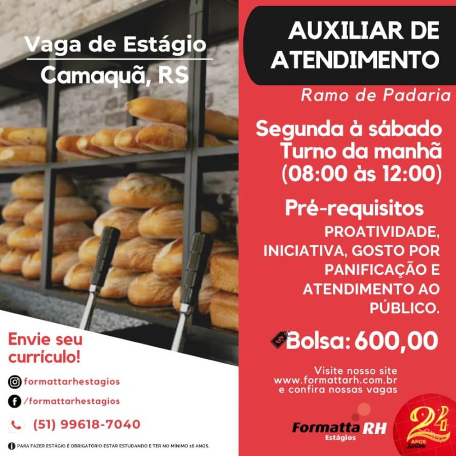 FORMATTA RH OFERTA NOVAS VAGAS DE ESTÁGIO EM CAMAQUÃ