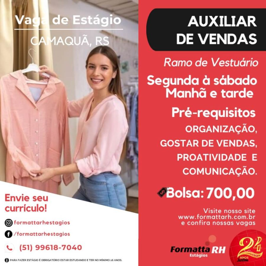 FORMATTA RH OFERTA NOVAS VAGAS DE ESTÁGIO EM CAMAQUÃ
