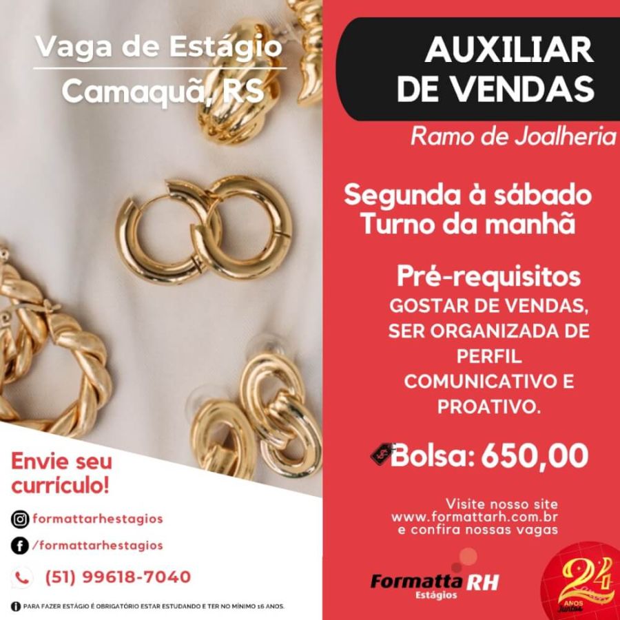 FORMATTA RH OFERTA NOVAS VAGAS DE ESTÁGIO EM CAMAQUÃ