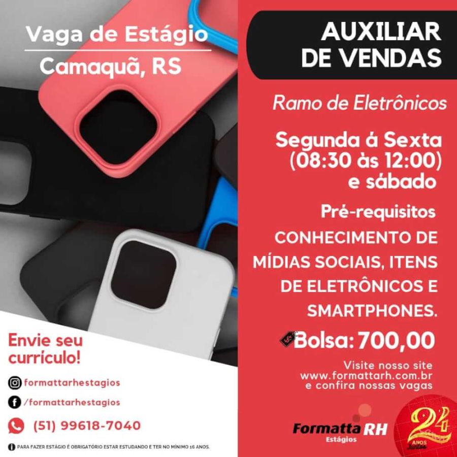 FORMATTA RH OFERTA NOVAS VAGAS DE ESTÁGIO EM CAMAQUÃ