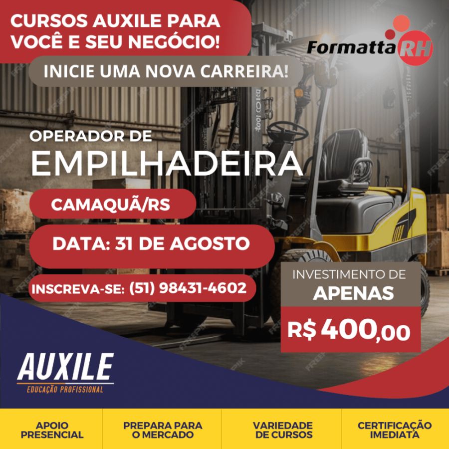 VAGAS ABERTAS PARA O CURSO DE EMPILHADEIRA