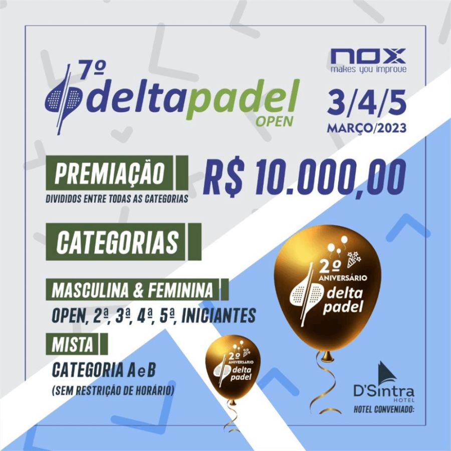 PREPAREM-SE DIA 03/02 ABREM AS INSCRIÇÕES PARA O 7 DELTA PADEL OPEN!